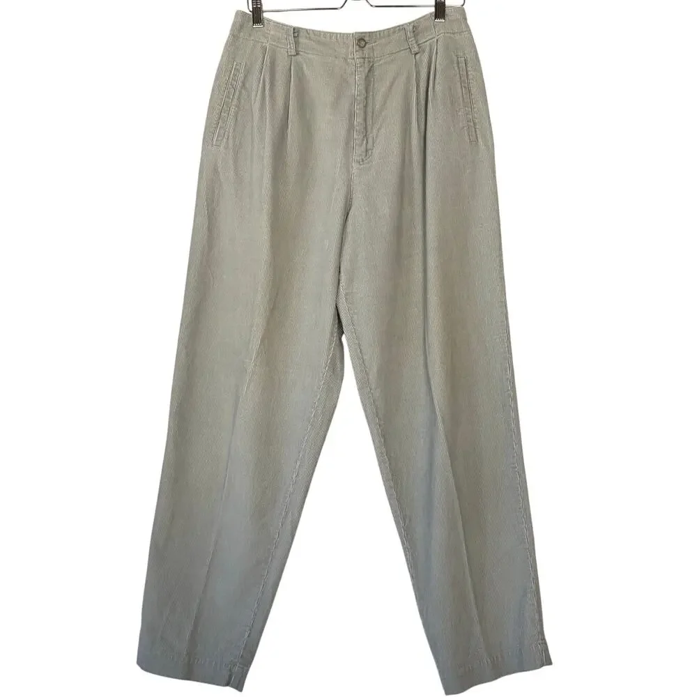 VTG Lizsport Corduroy High Rise Pants Pleated Front Spring Blue Gray Size 14